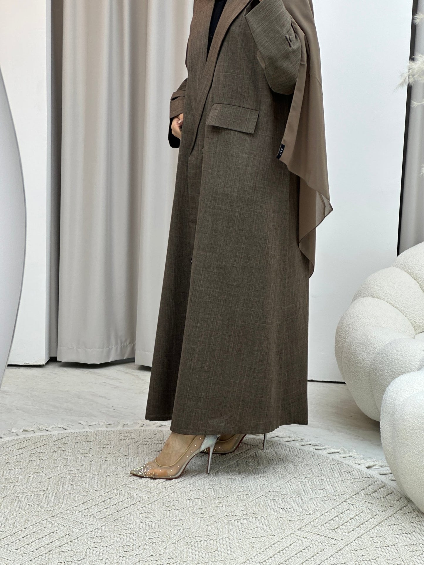 C Linen Brown Winter Coat Abaya