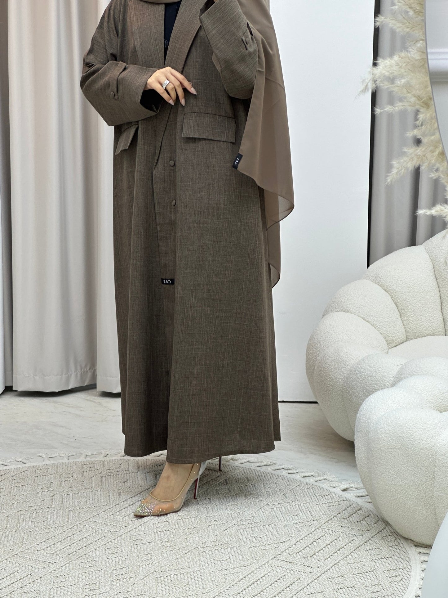 C Linen Brown Winter Coat Abaya