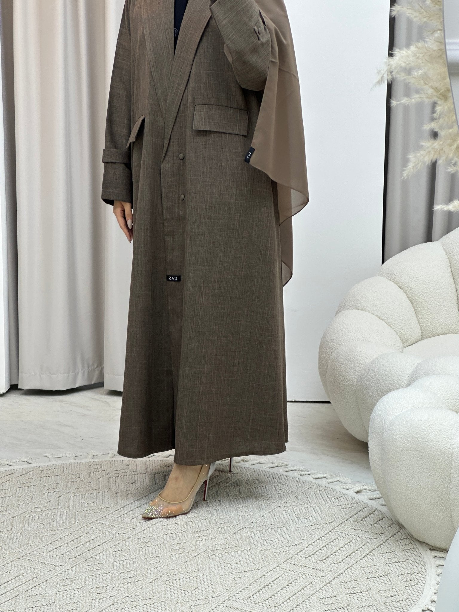 C Linen Brown Winter Coat Abaya