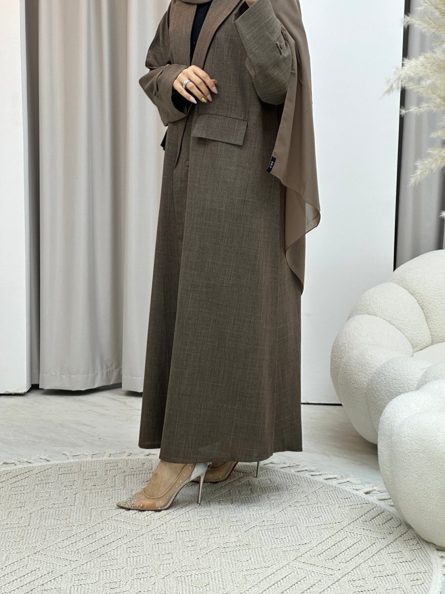 C Linen Brown Winter Coat Abaya