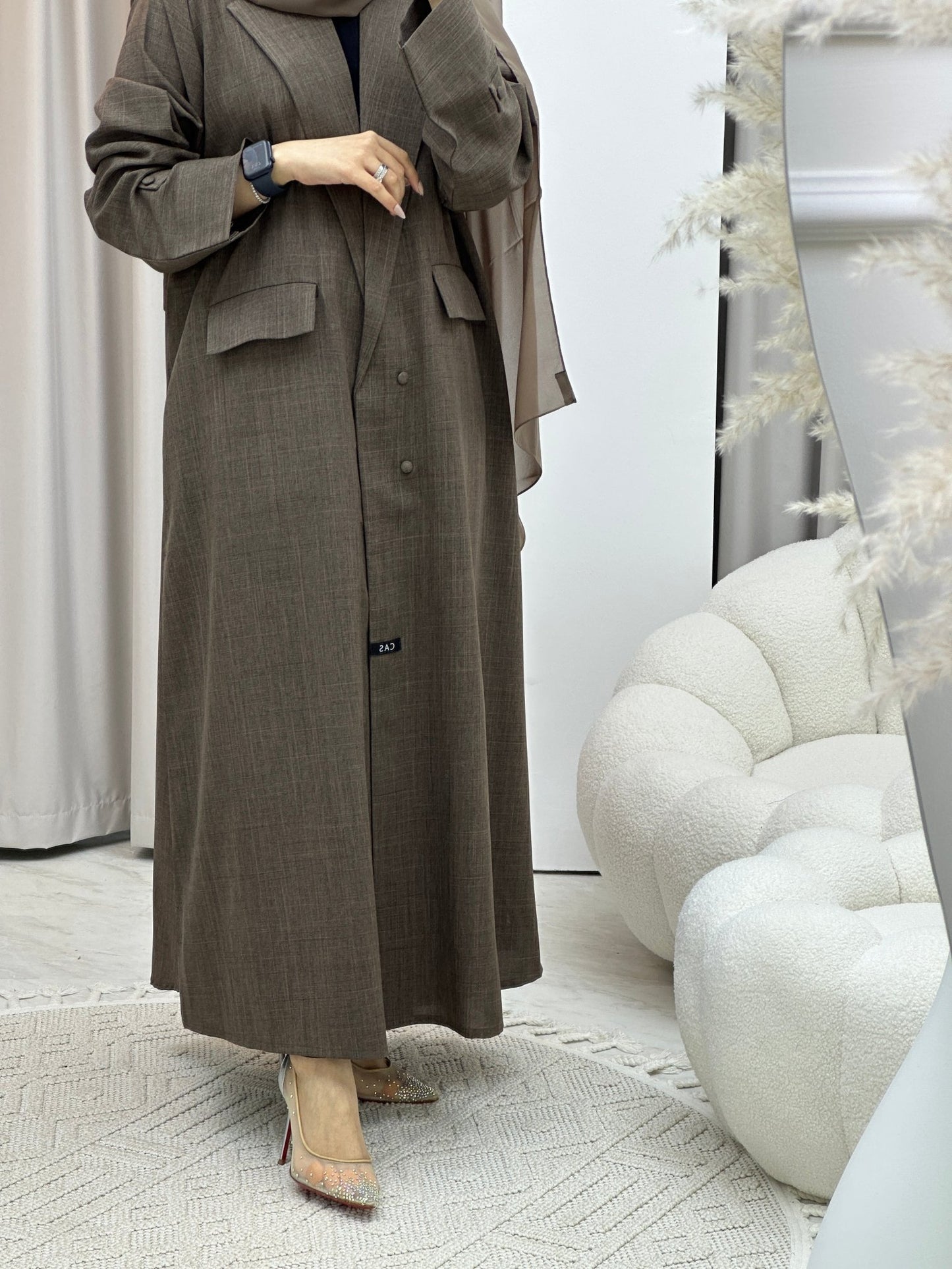 C Linen Brown Winter Coat Abaya