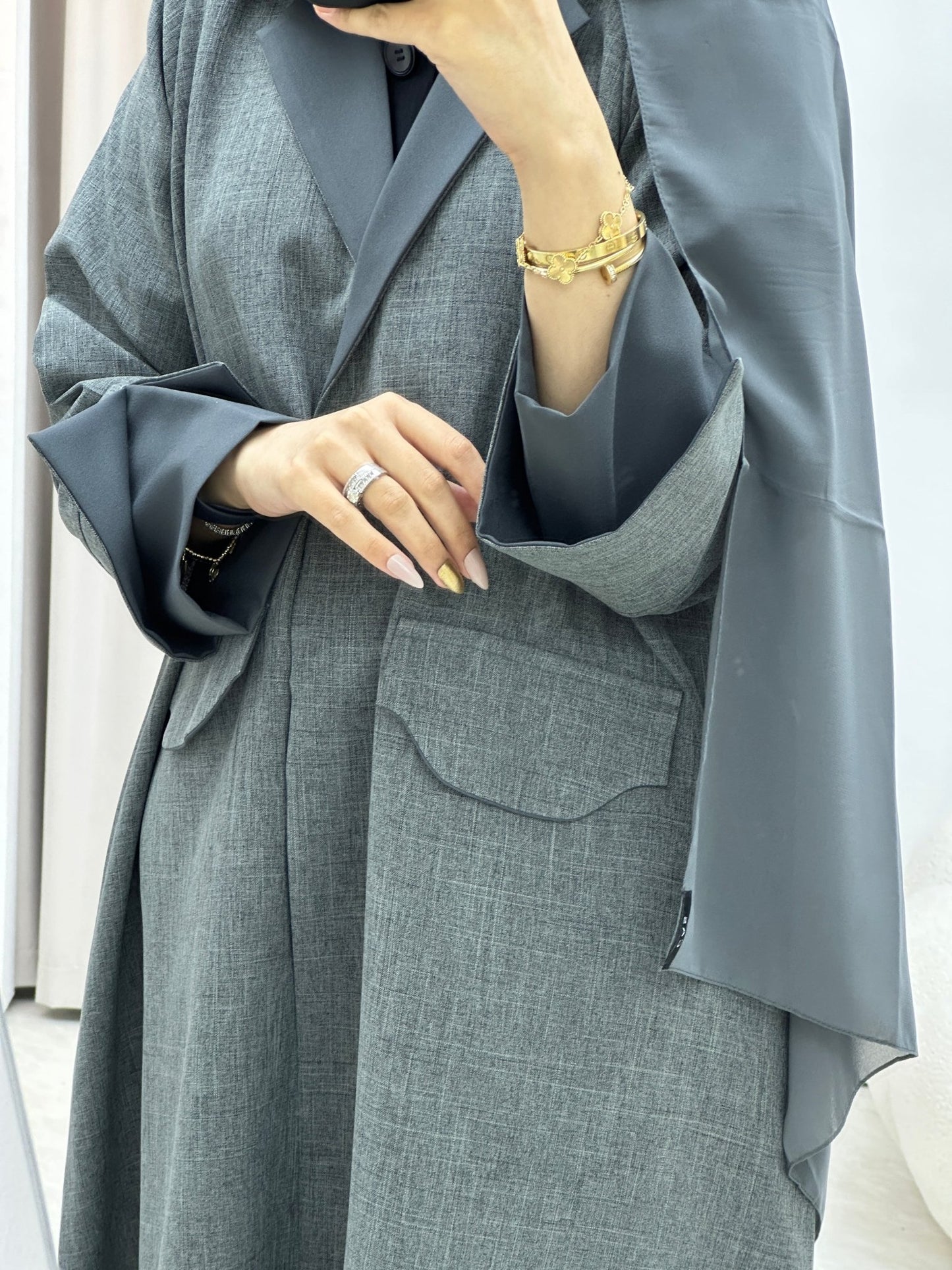 C Linen Grey Winter Coat Abaya