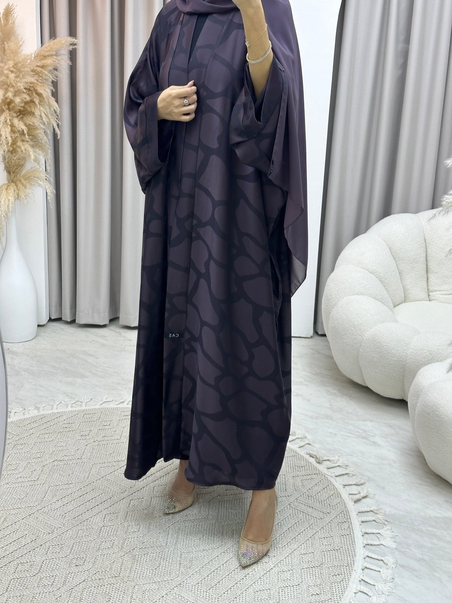 C Marble Geometric Bisht Purple Abaya