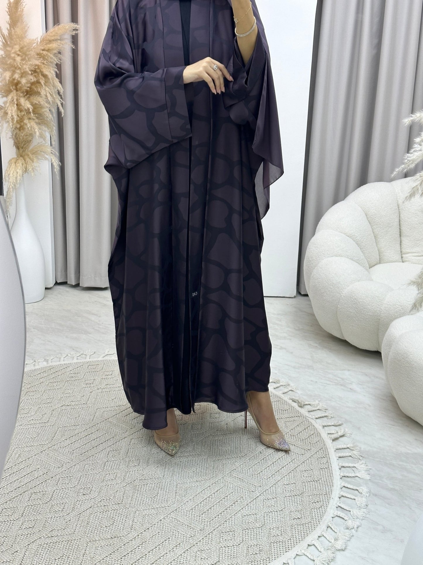 C Marble Geometric Bisht Purple Abaya