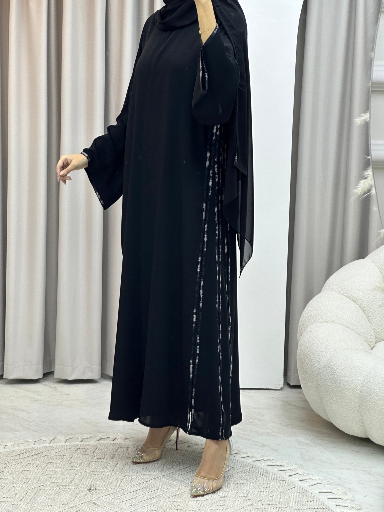 C Nada Embroidery Black Abaya Set