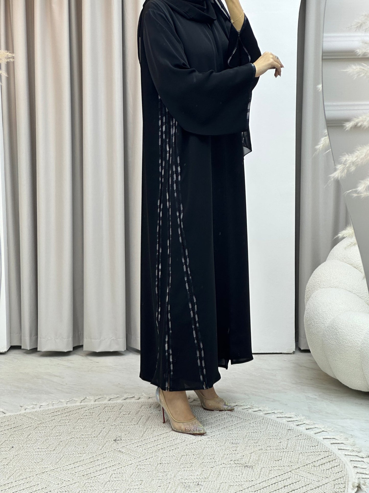 C Nada Embroidery Black Abaya Set