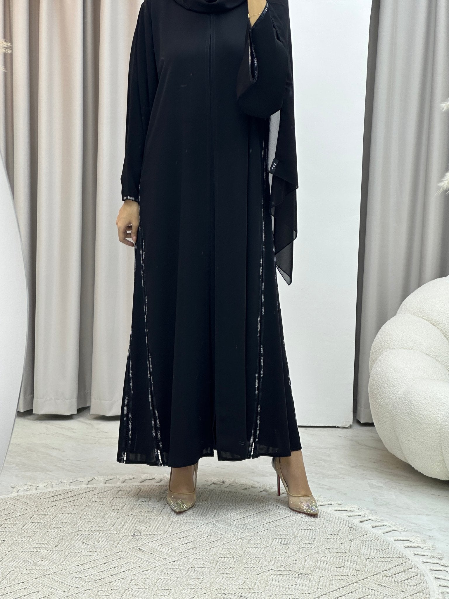 C Nada Embroidery Black Abaya Set