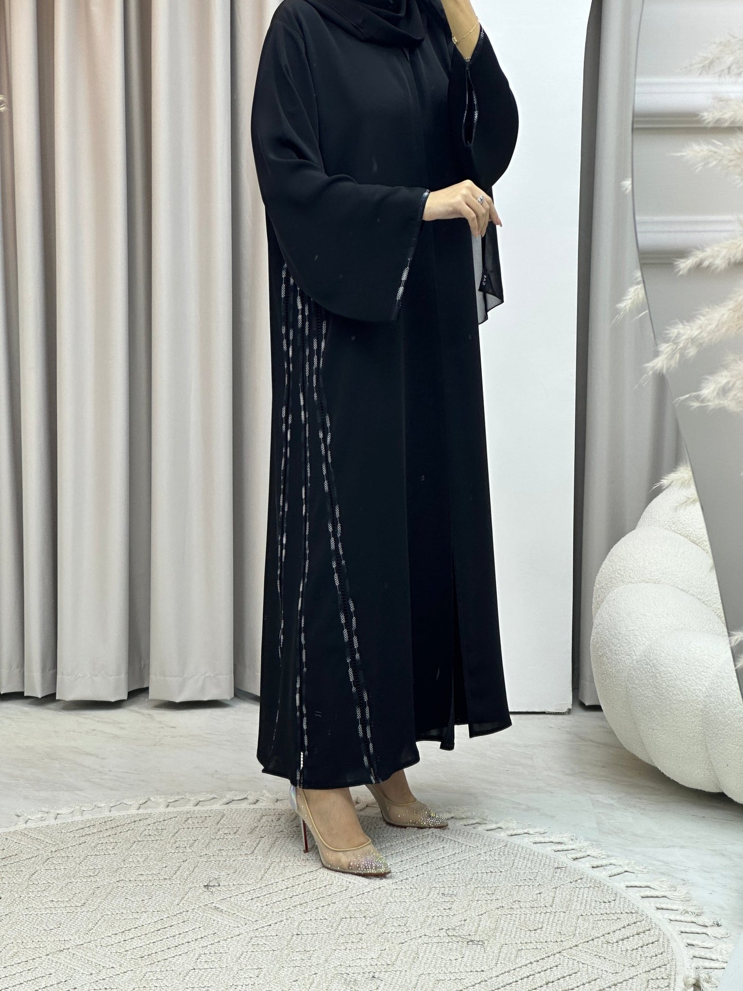 C Nada Embroidery Black Abaya Set