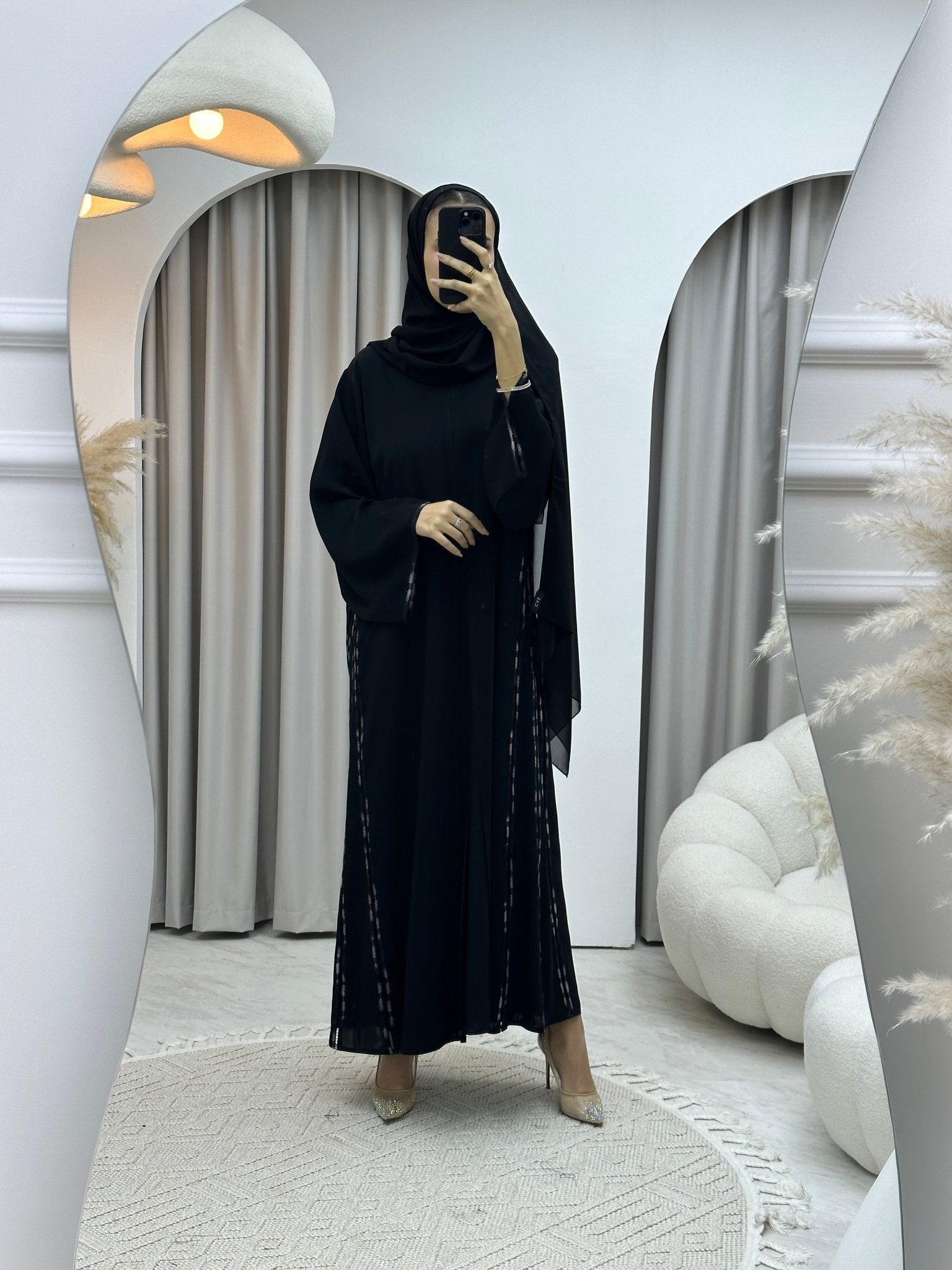 C Nada Embroidery Black Abaya Set