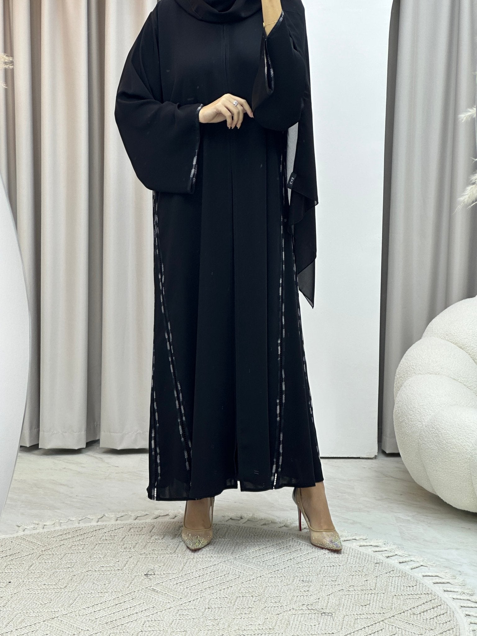 C Nada Embroidery Black Abaya Set