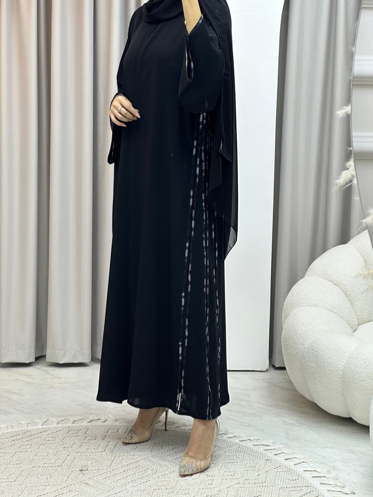 C Nada Embroidery Black Abaya Set