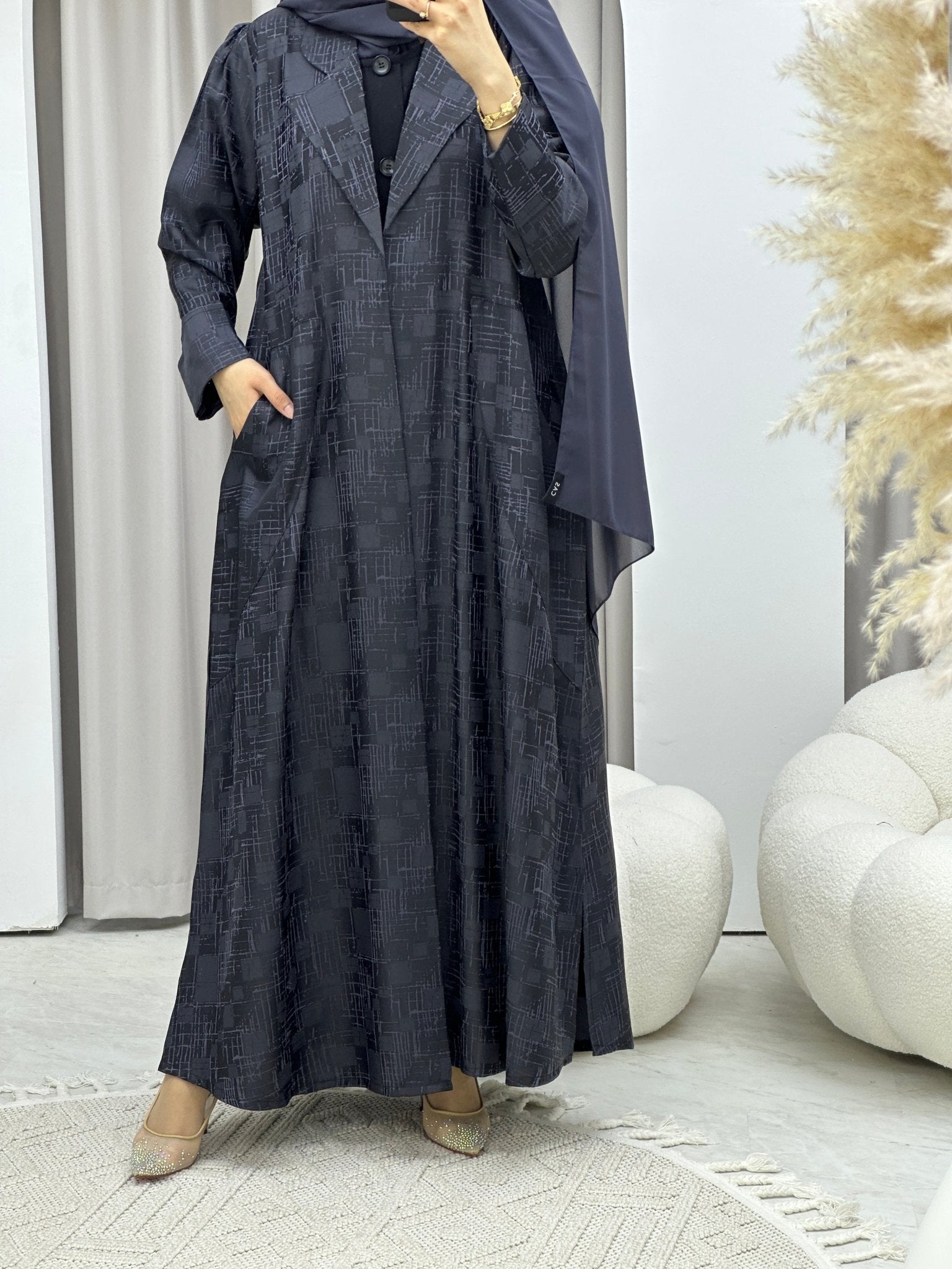 C Navy Blue Coat Winter Abaya