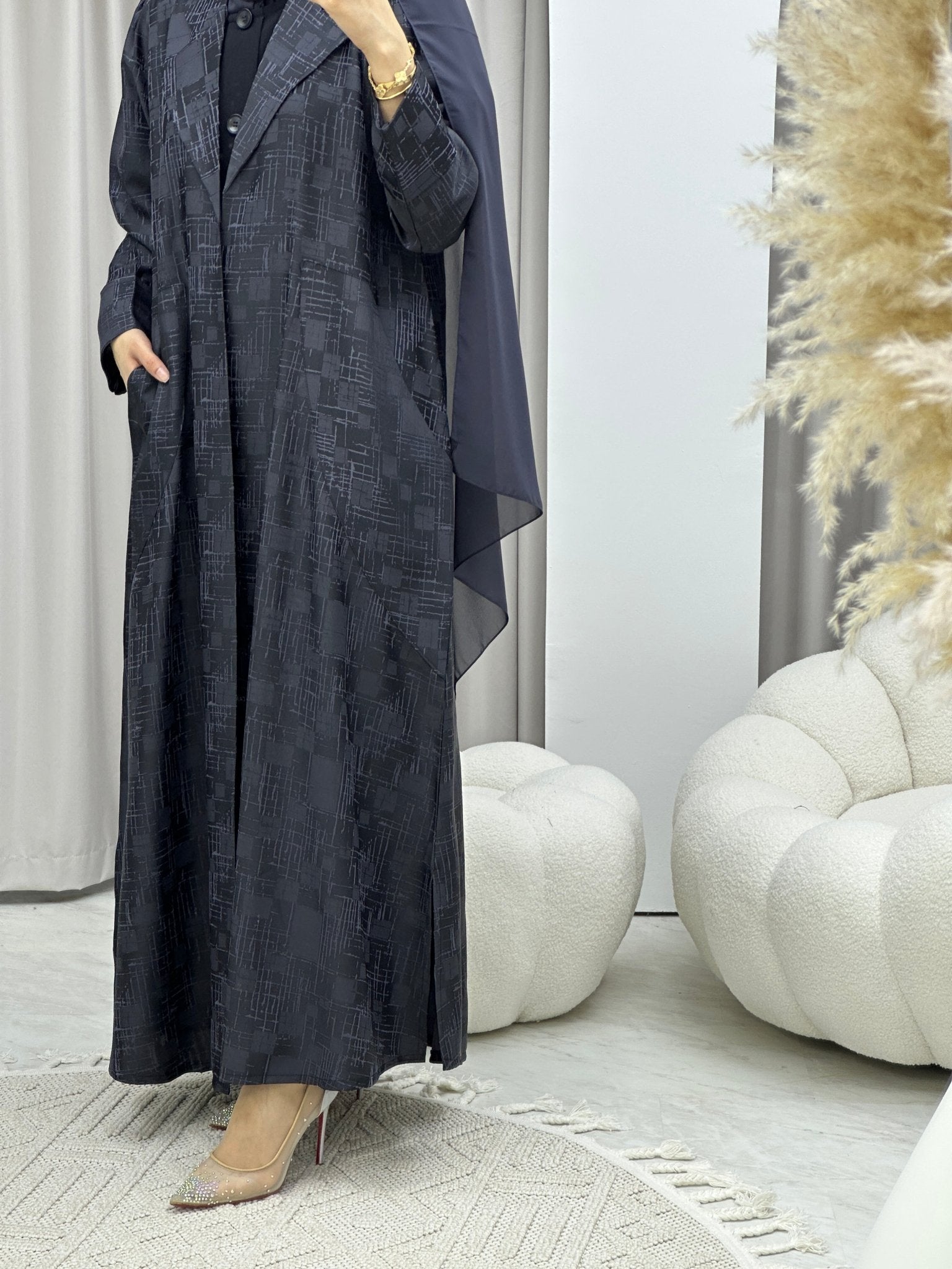 C Navy Blue Coat Winter Abaya