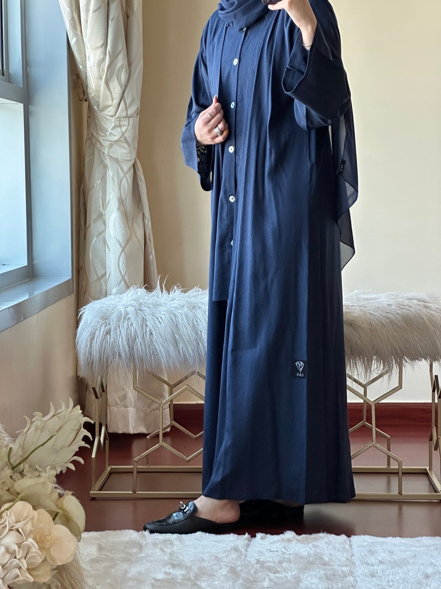 C - Navy Blue Summer Linen Travel Abaya Set