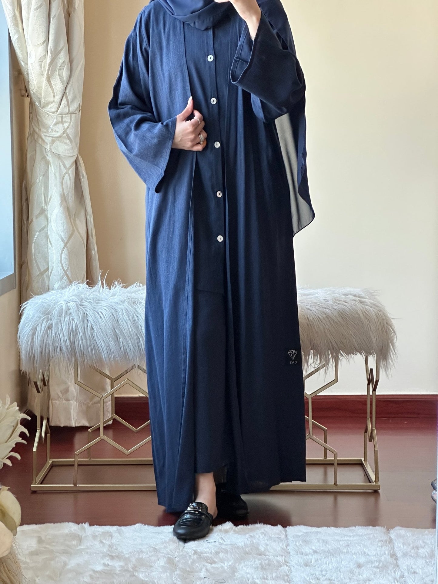 C - Navy Blue Summer Linen Travel Abaya Set