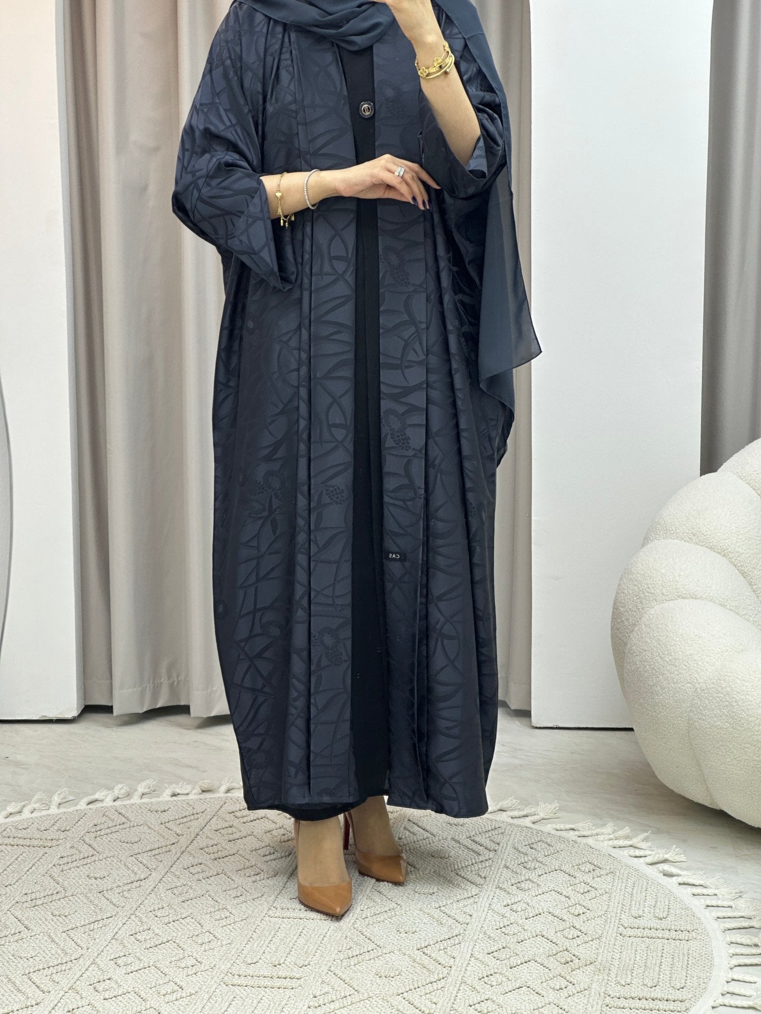 C Navy Blue Swirl Bisht Abaya