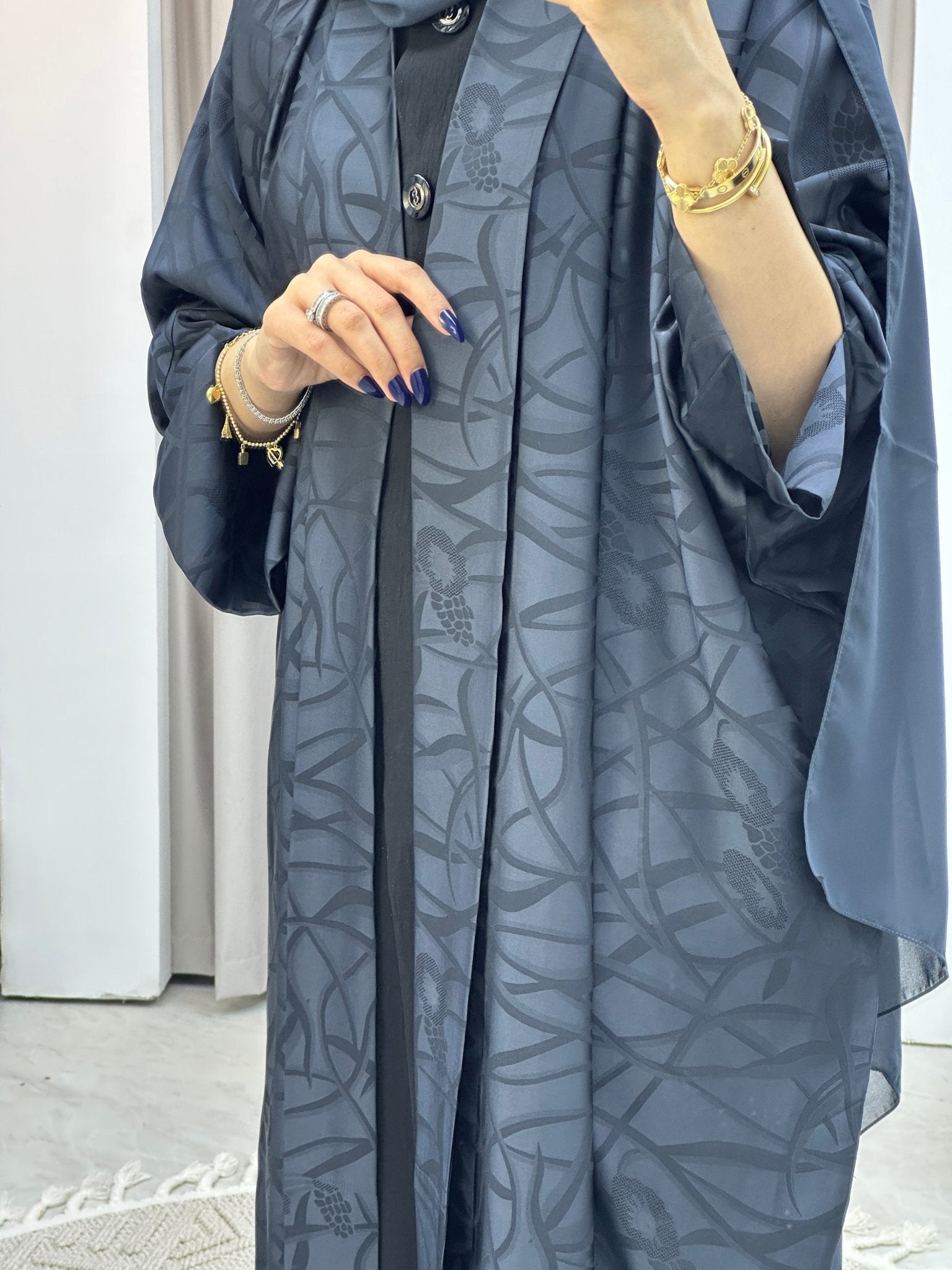 C Navy Blue Swirl Bisht Abaya