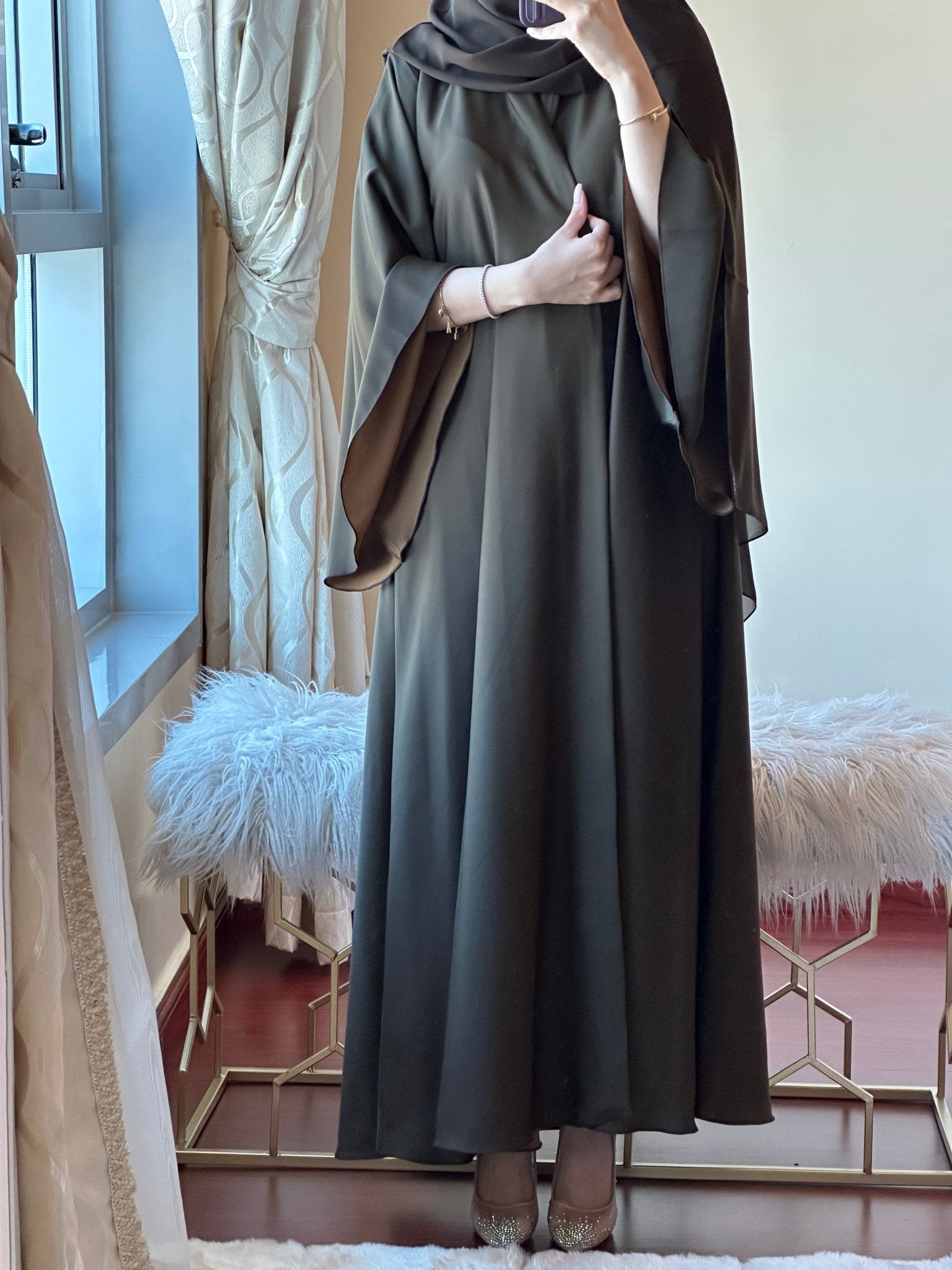 C - OliveGreen - Gold - Duotone - Abaya