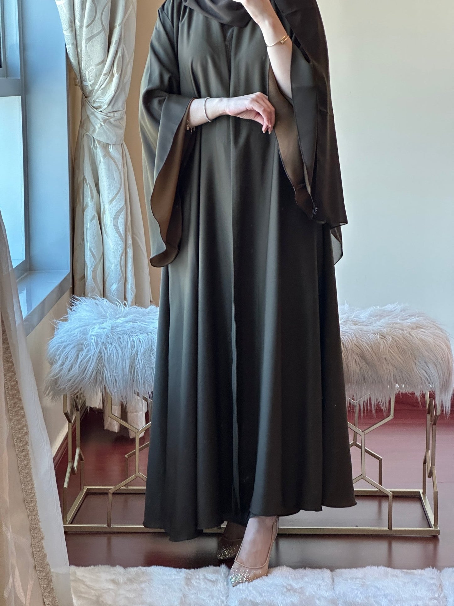 C - OliveGreen - Gold - Duotone - Abaya