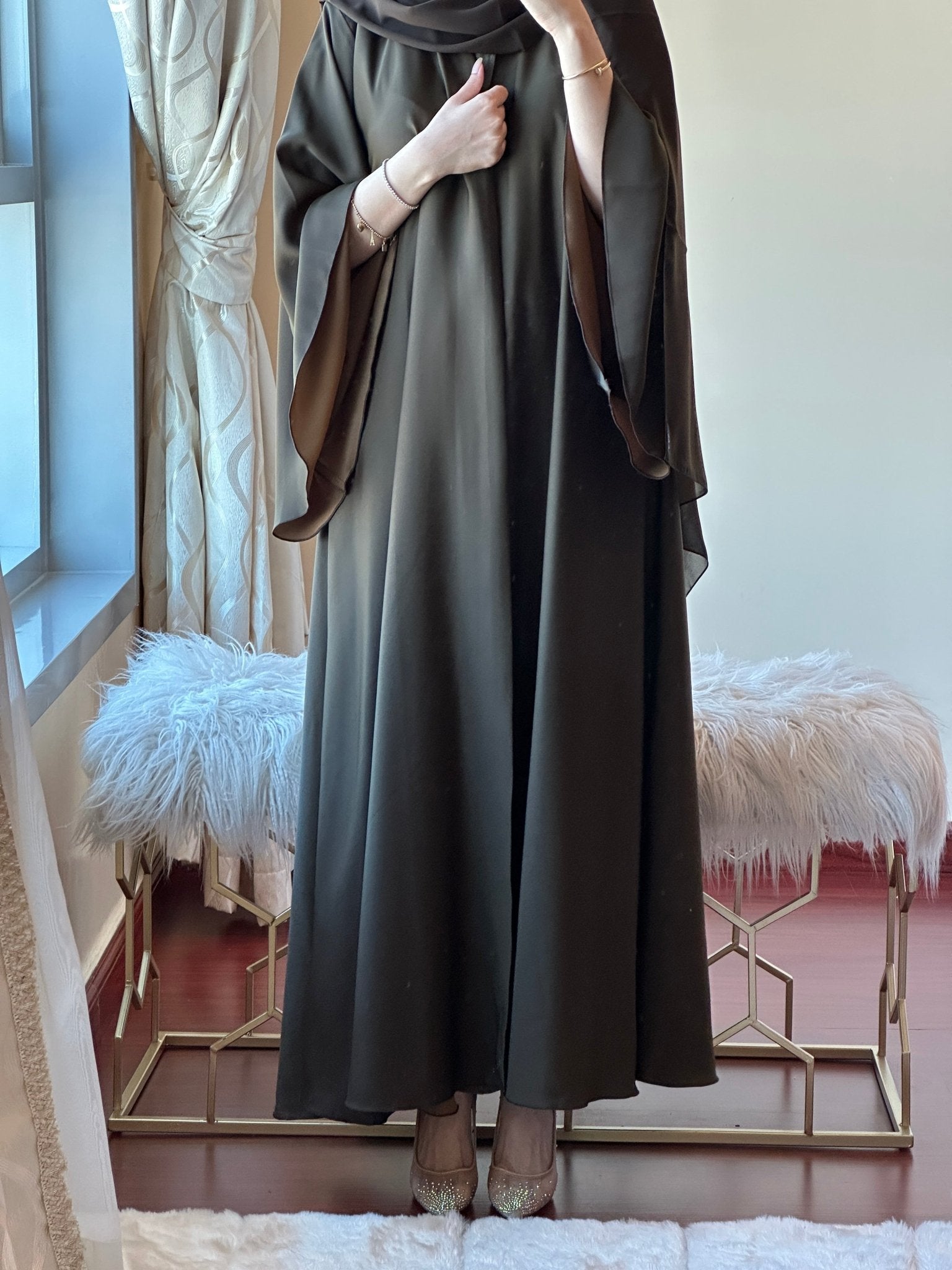 C - OliveGreen - Gold - Duotone - Abaya