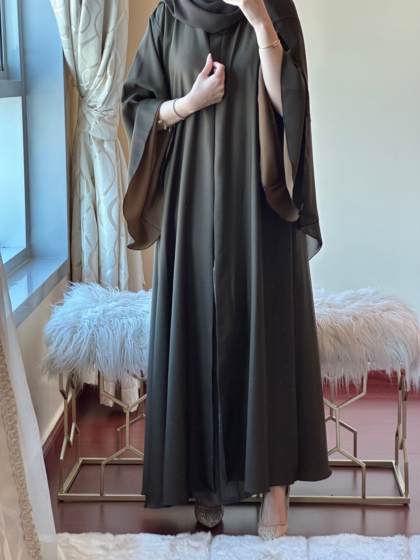 C - OliveGreen - Gold - Duotone - Abaya