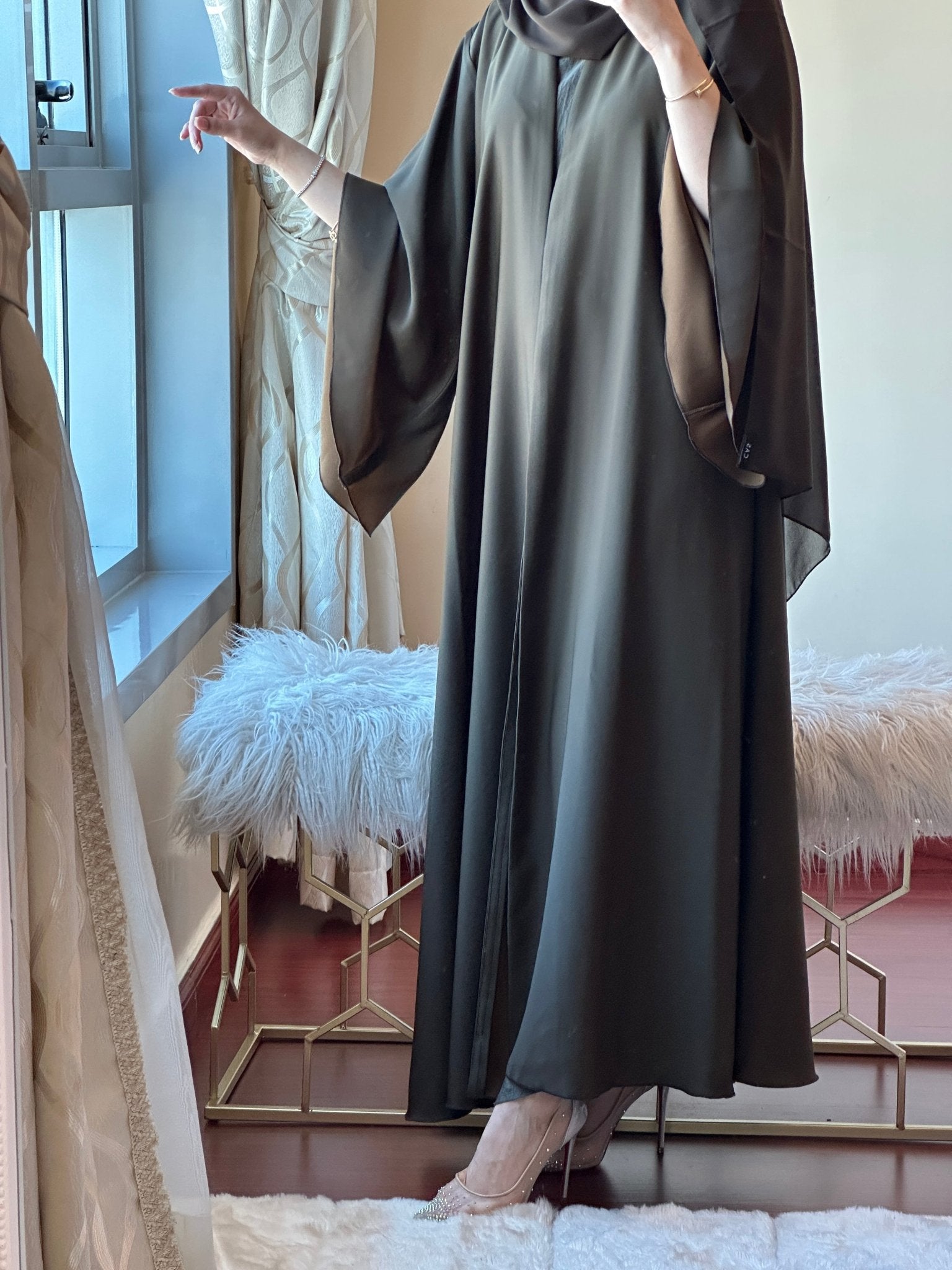 C - OliveGreen - Gold - Duotone - Abaya