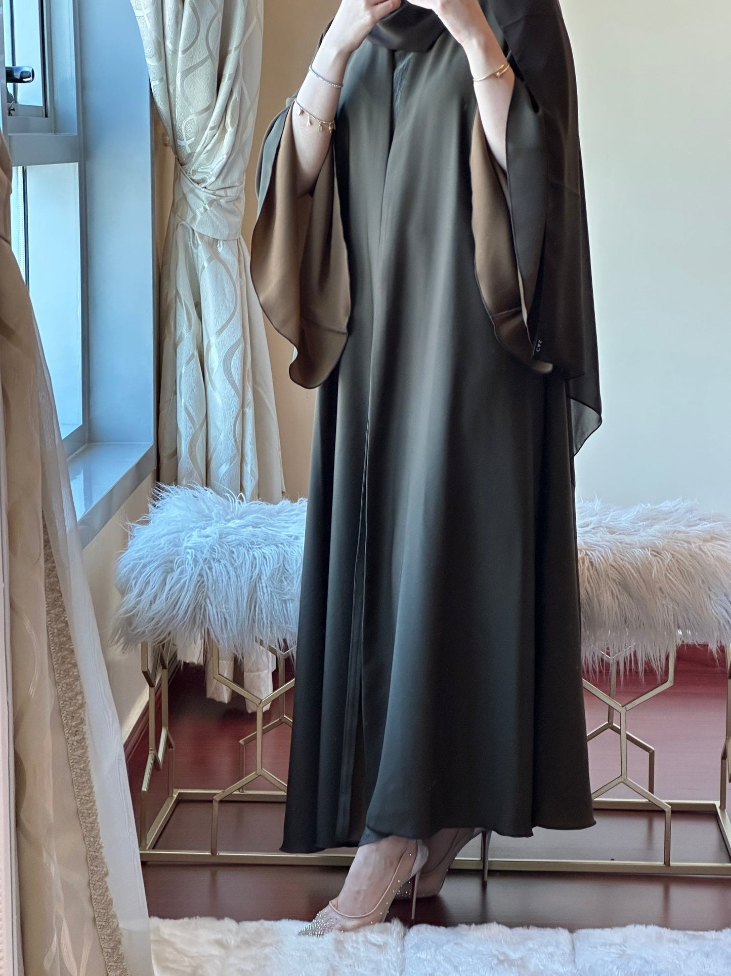 C - OliveGreen - Gold - Duotone - Abaya