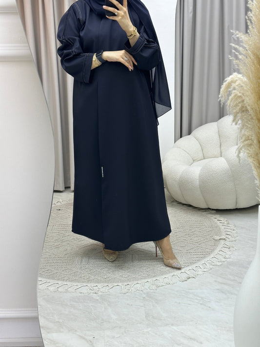 C Overlap Bisht Blue Abaya