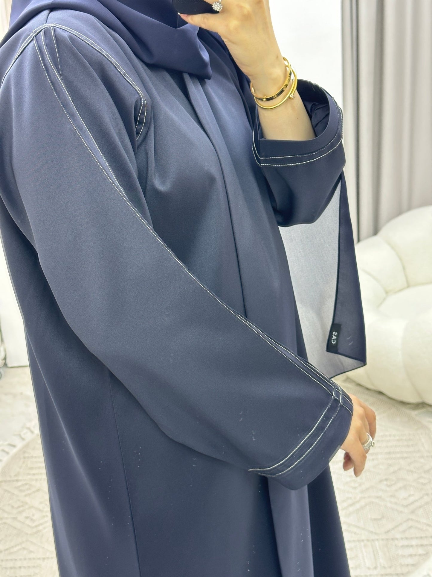 C Overlap Bisht Blue Abaya