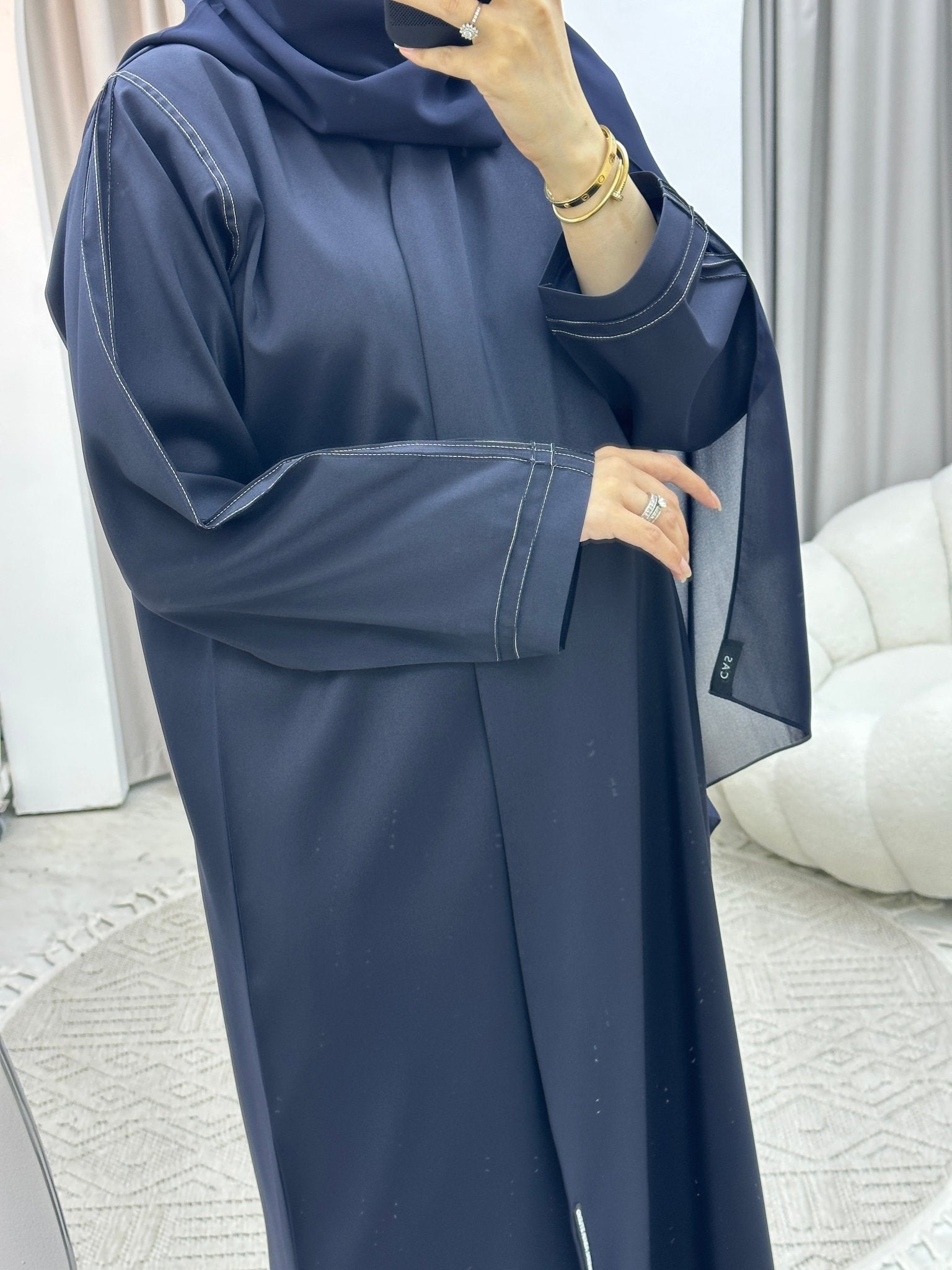 C Overlap Bisht Blue Abaya