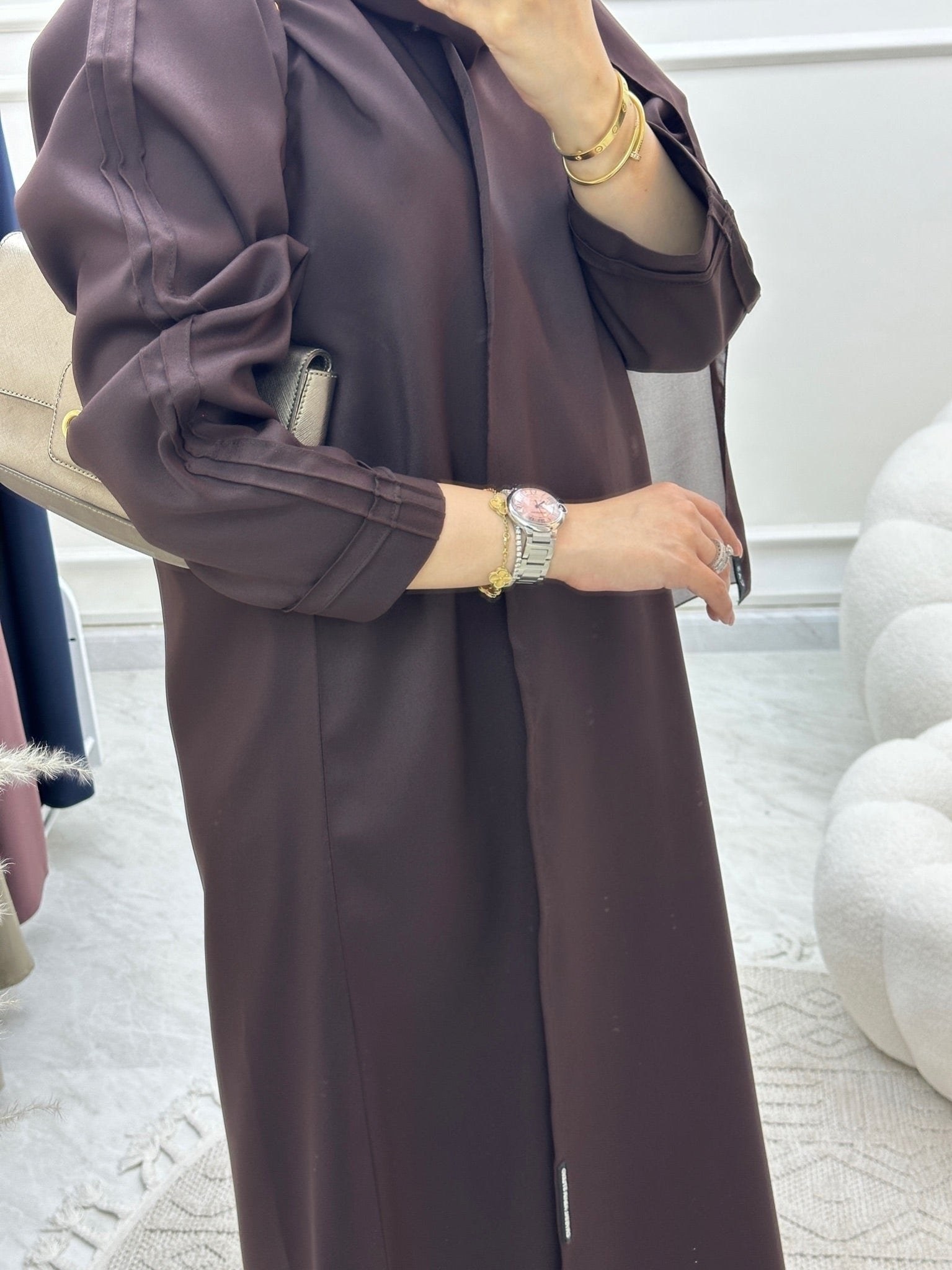 C Overlap Bisht Brown Abaya