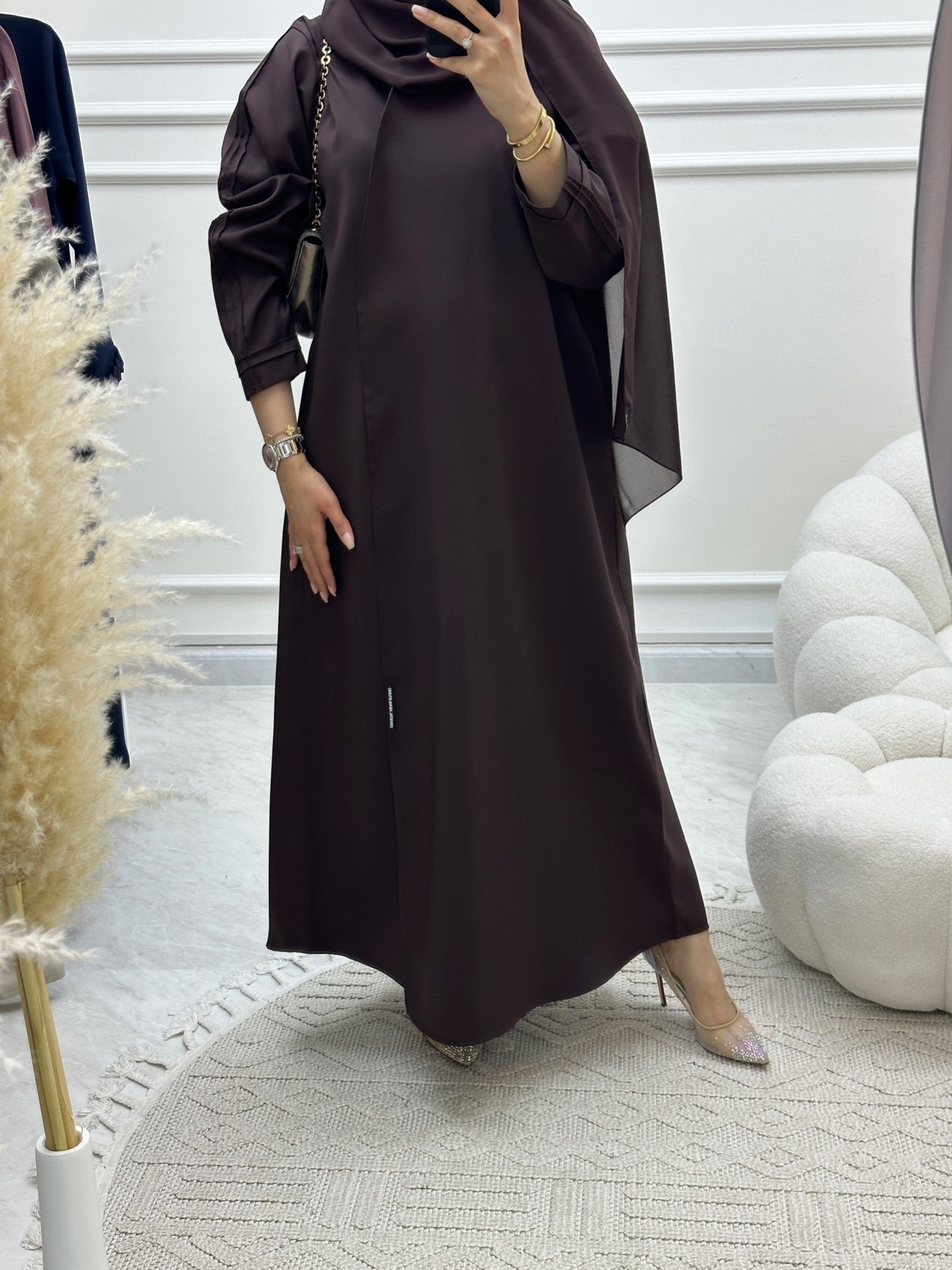 C Overlap Bisht Brown Abaya