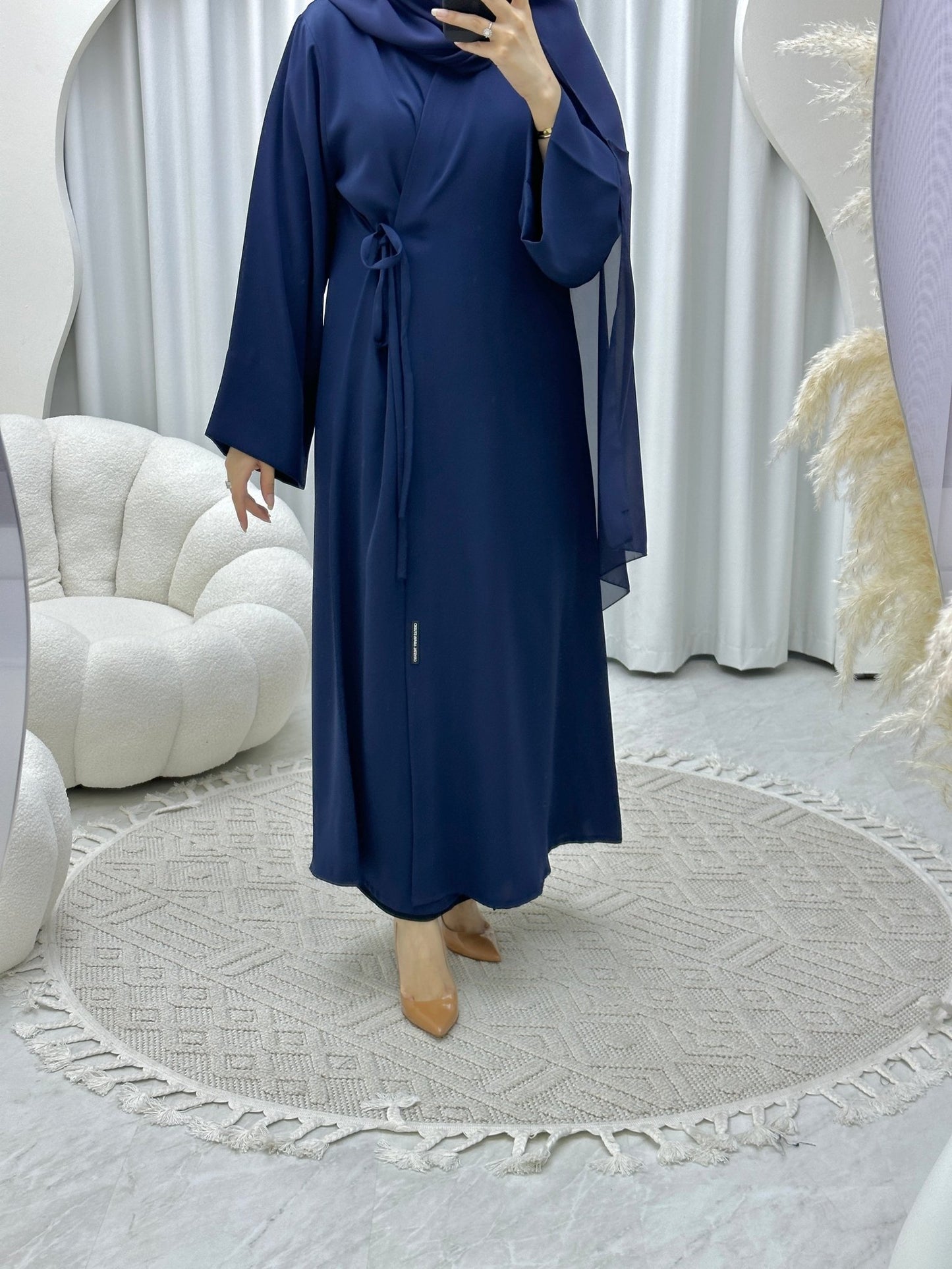 C Overlap TieKnot Blue Abaya