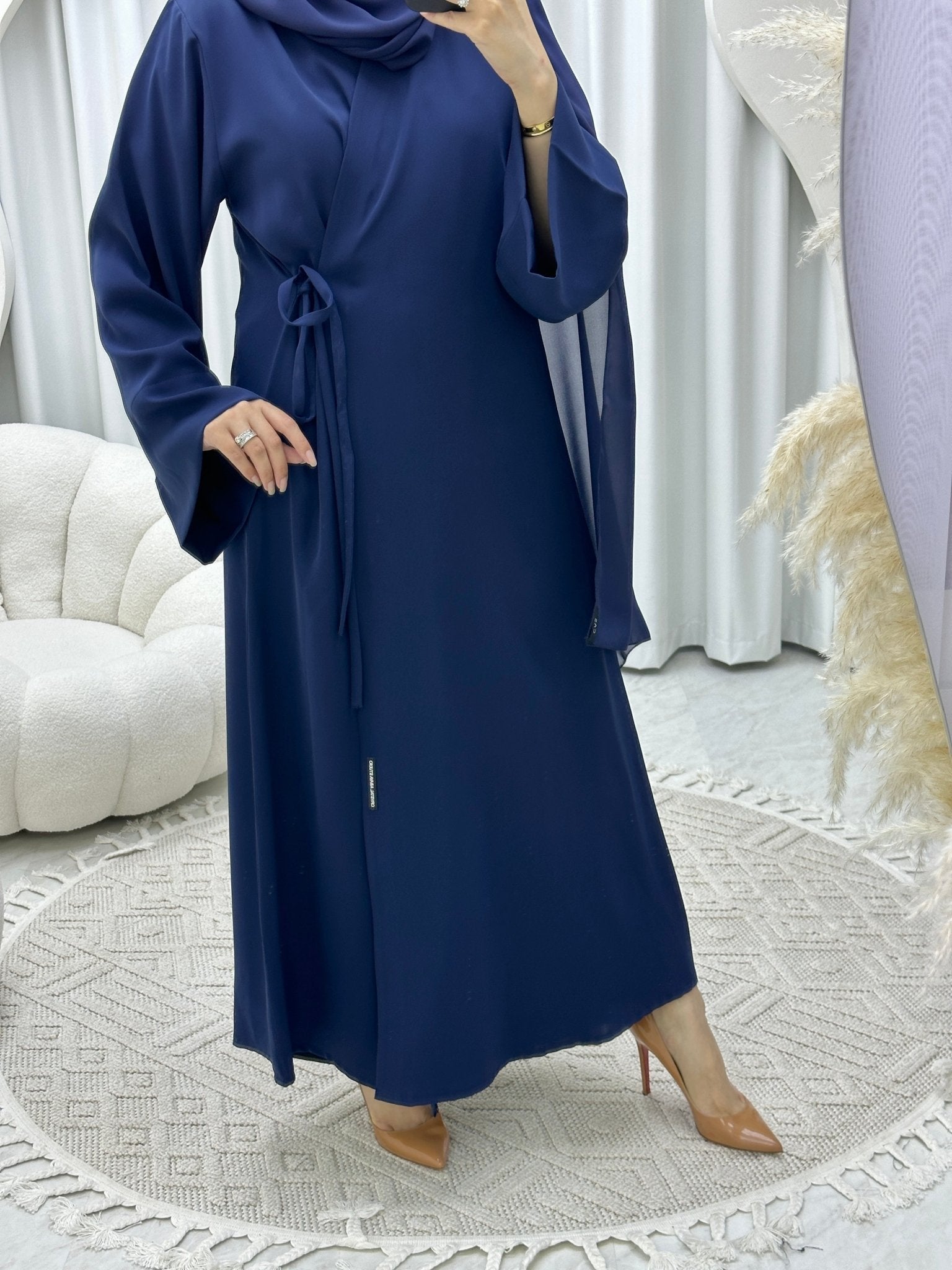 C Overlap TieKnot Blue Abaya