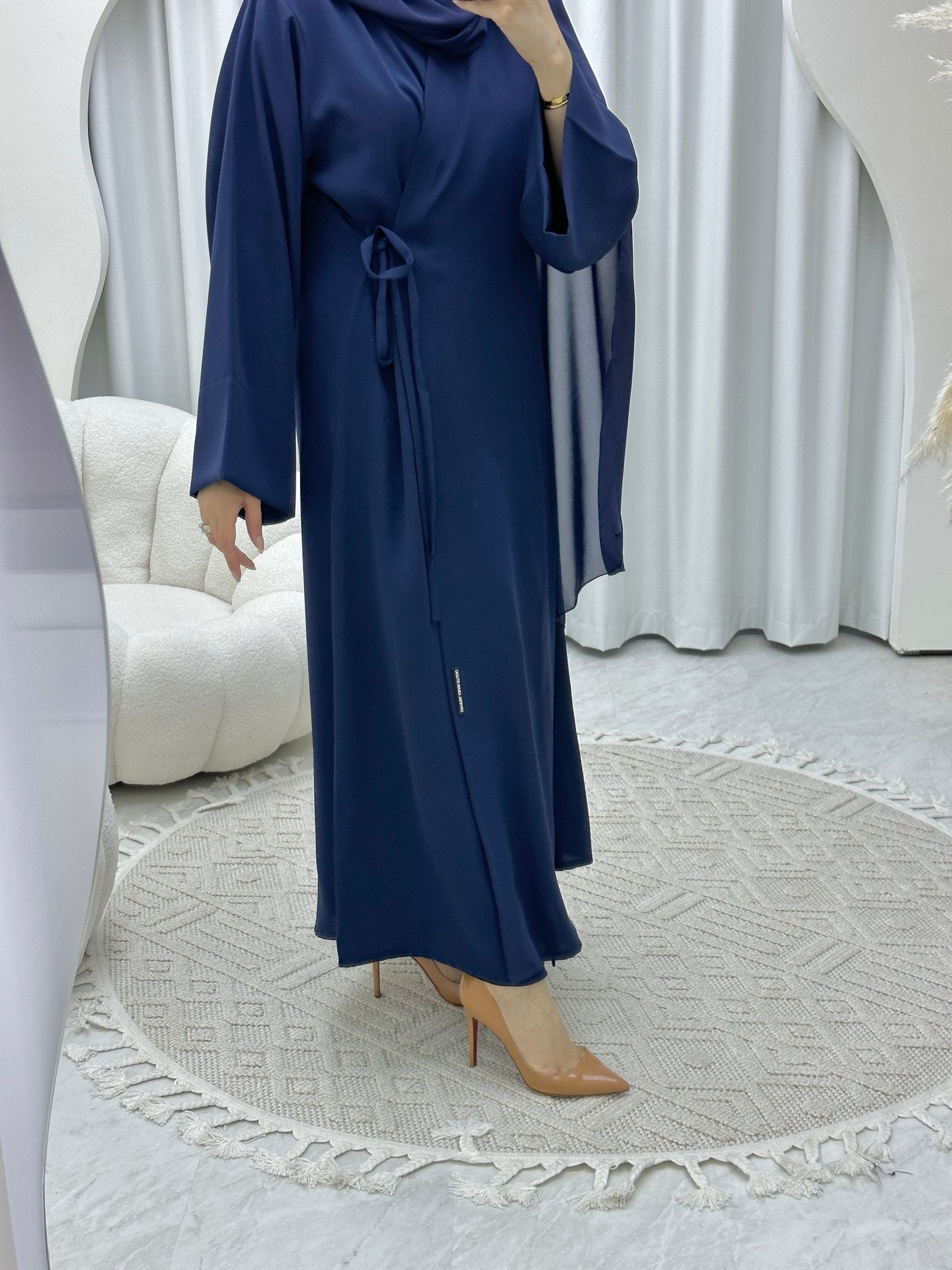 C Overlap TieKnot Blue Abaya