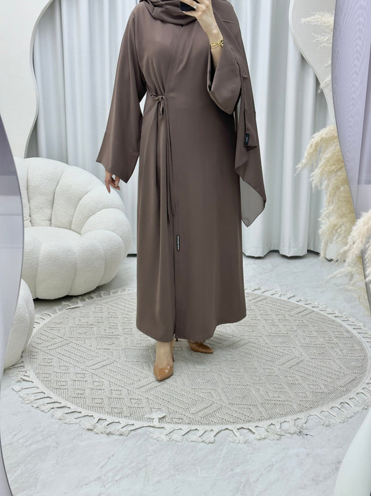 C Overlap TieKnot Brown Abaya