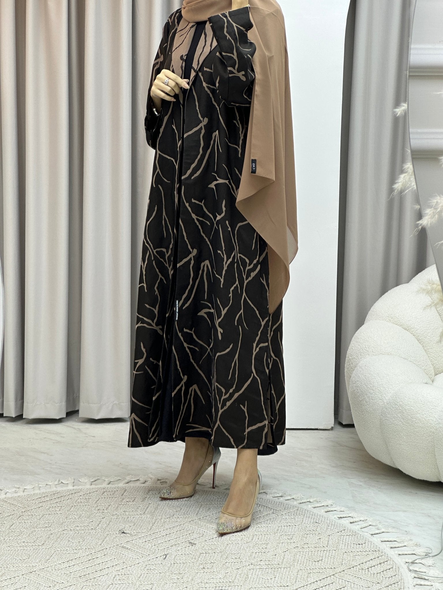 C Paint Stroke Winter Beige Coat Abaya