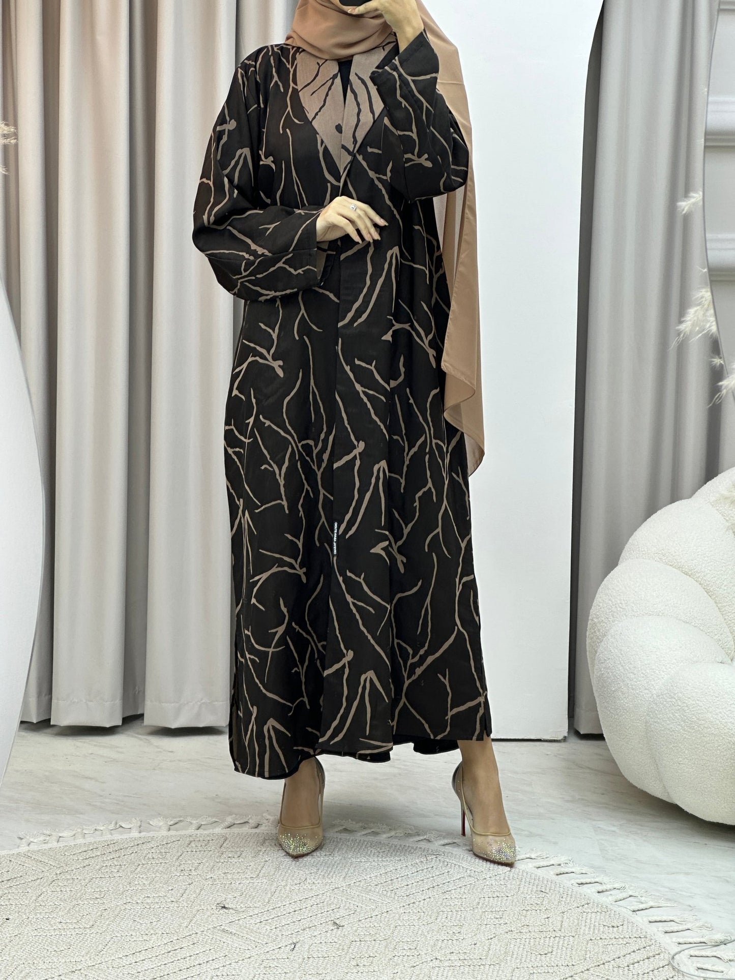 C Paint Stroke Winter Beige Coat Abaya