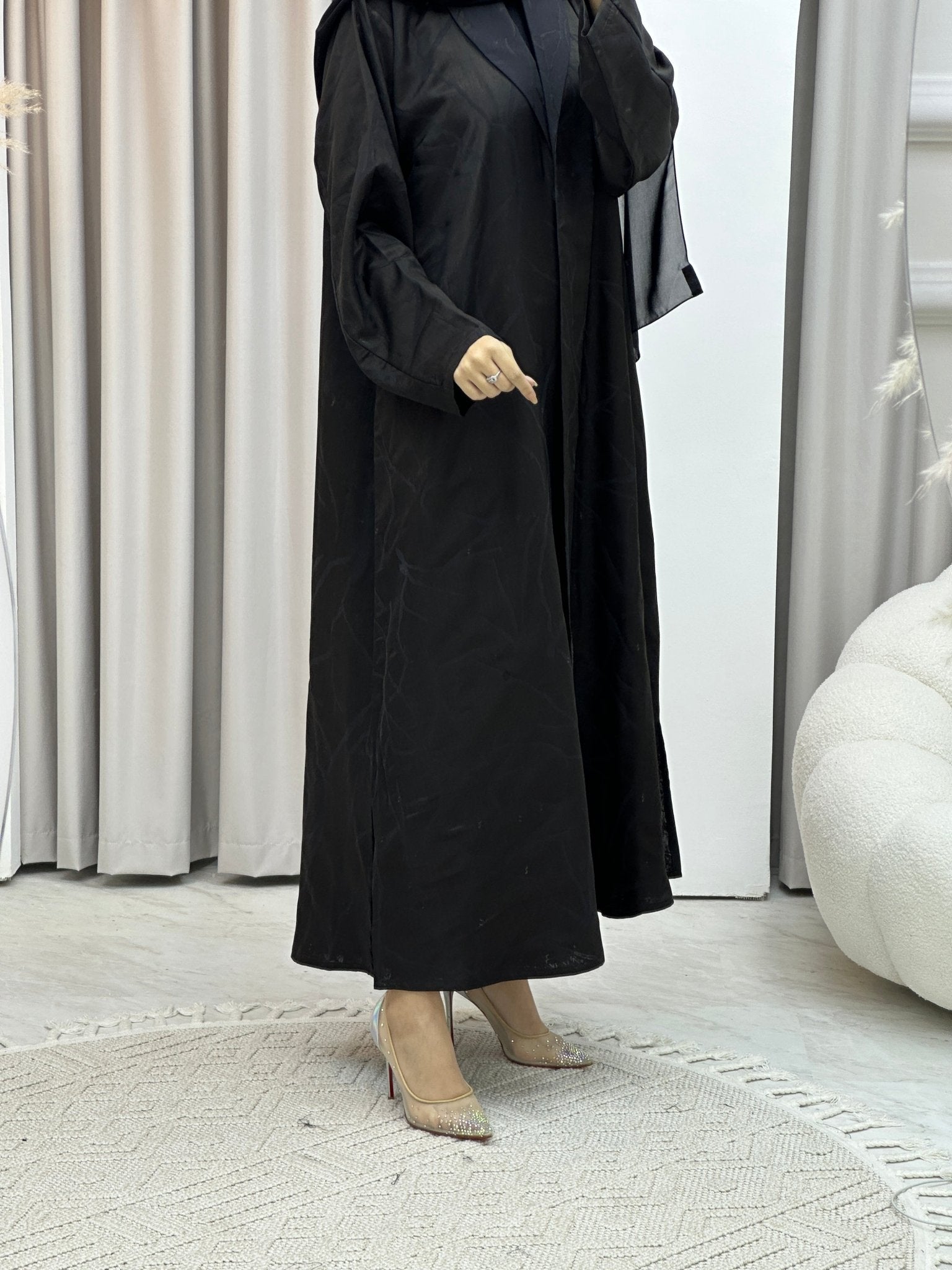 C Paint Stroke Winter Black Coat Abaya