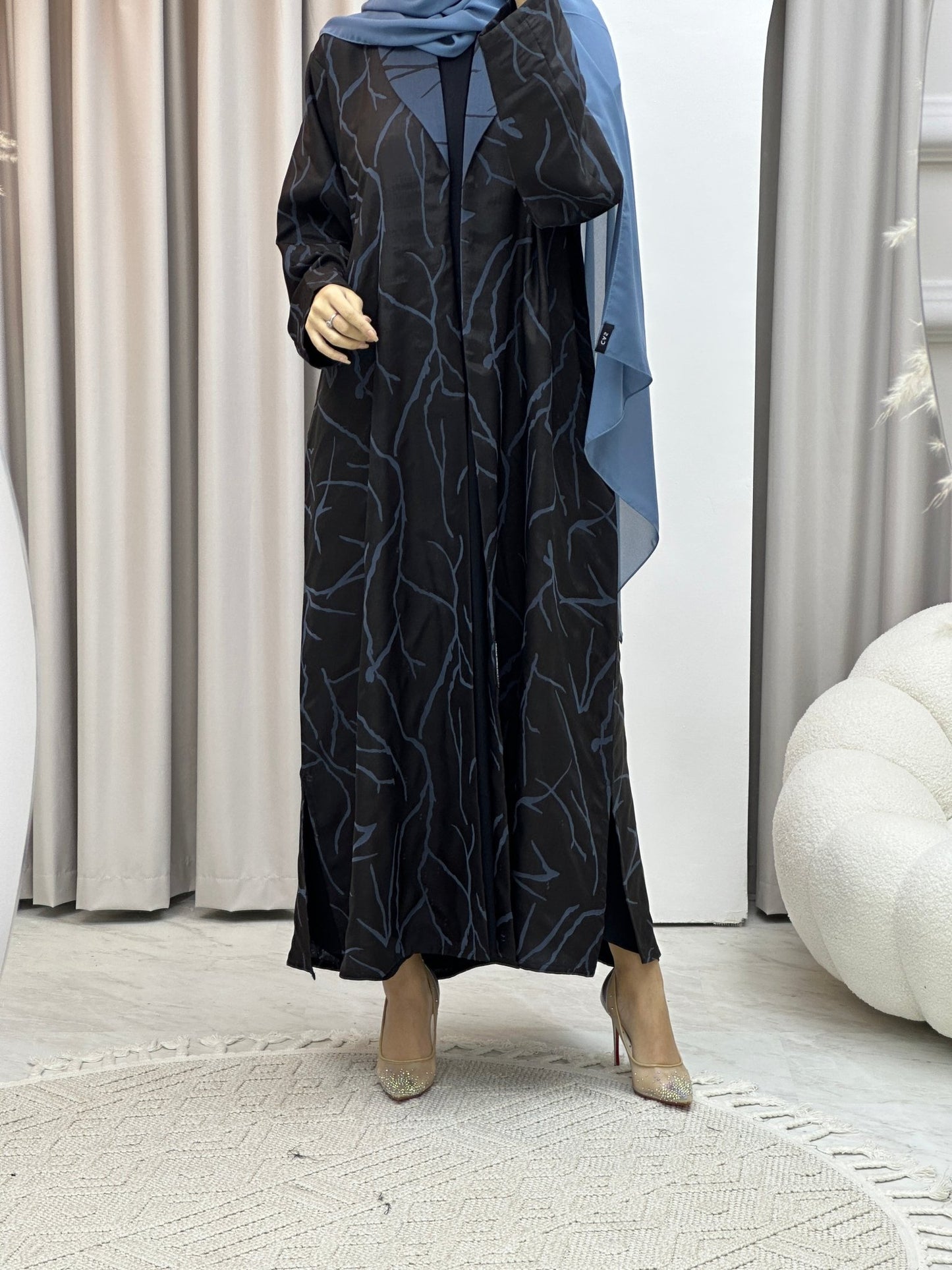 C Paint Stroke Winter Blue Coat Abaya