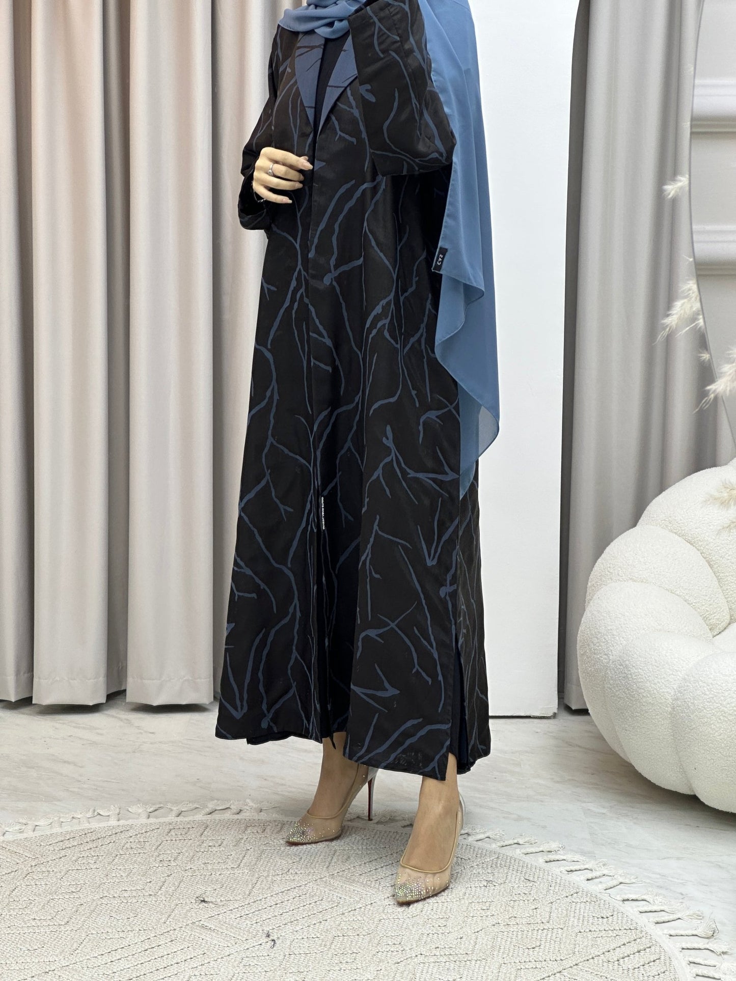 C Paint Stroke Winter Blue Coat Abaya