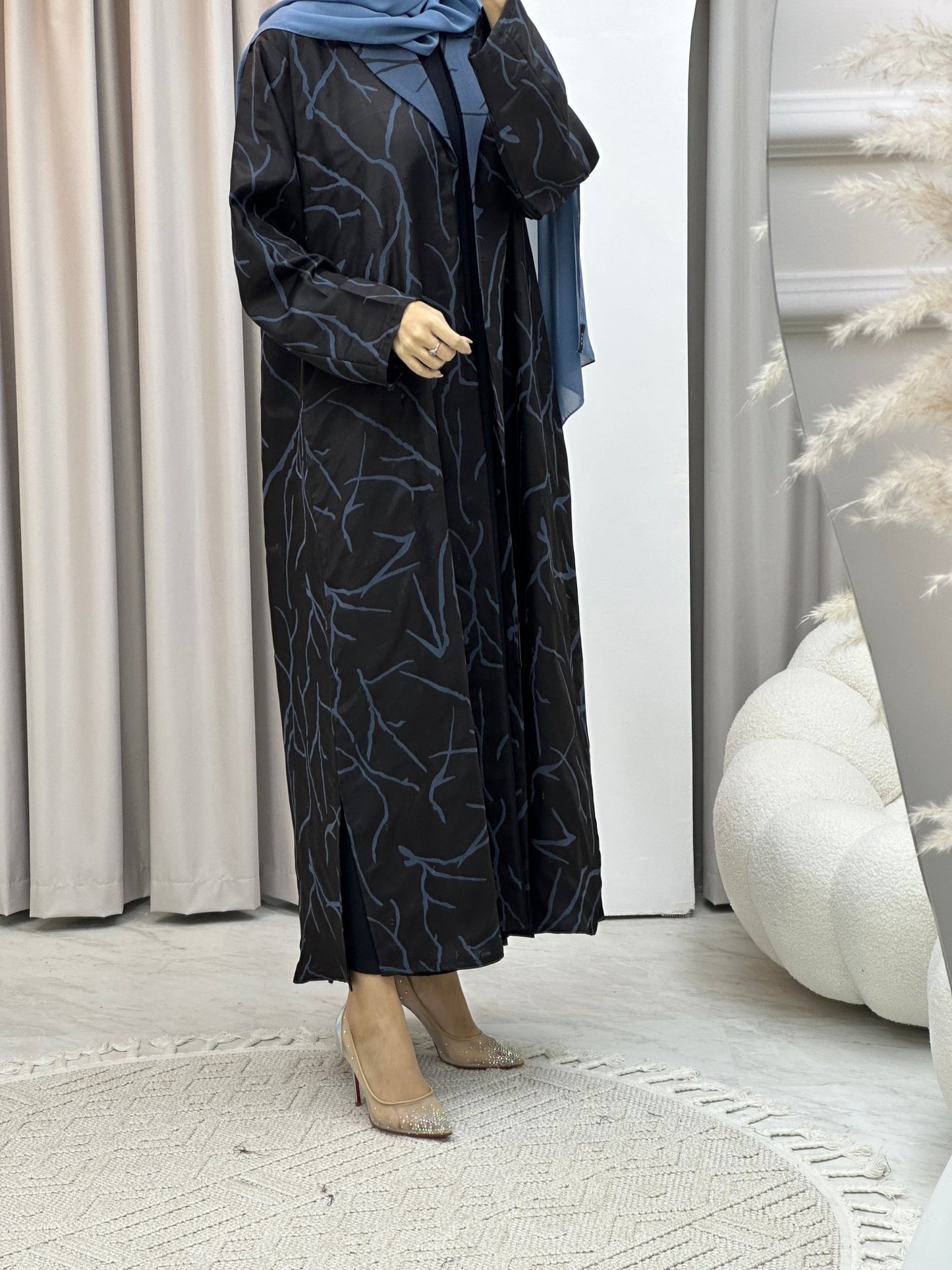 C Paint Stroke Winter Blue Coat Abaya