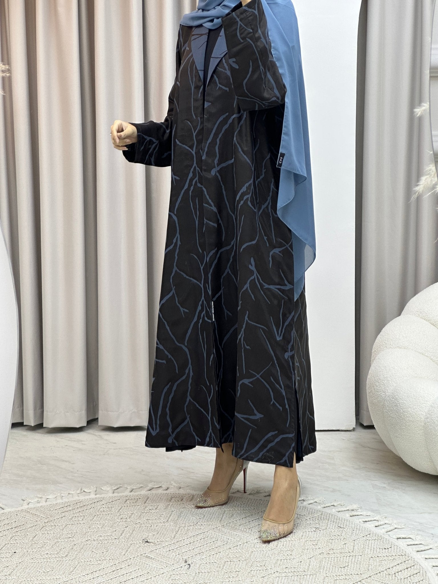 C Paint Stroke Winter Blue Coat Abaya