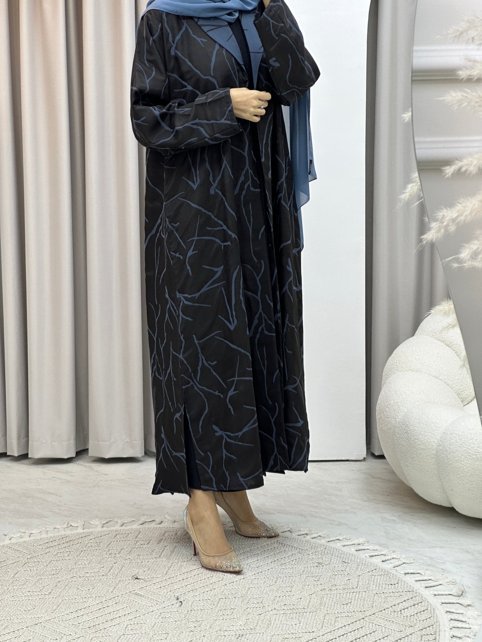 C Paint Stroke Winter Blue Coat Abaya