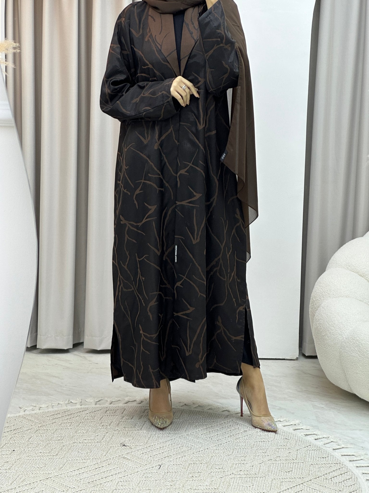 C Paint Stroke Winter Brown Coat Abaya