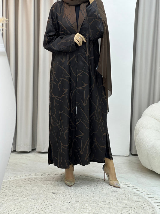 C Paint Stroke Winter Brown Coat Abaya