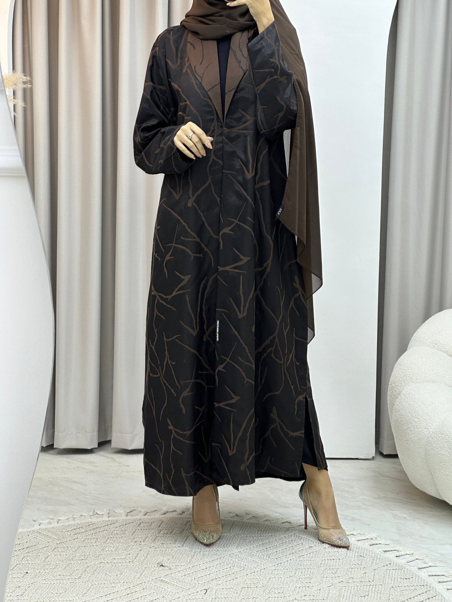 C Paint Stroke Winter Brown Coat Abaya