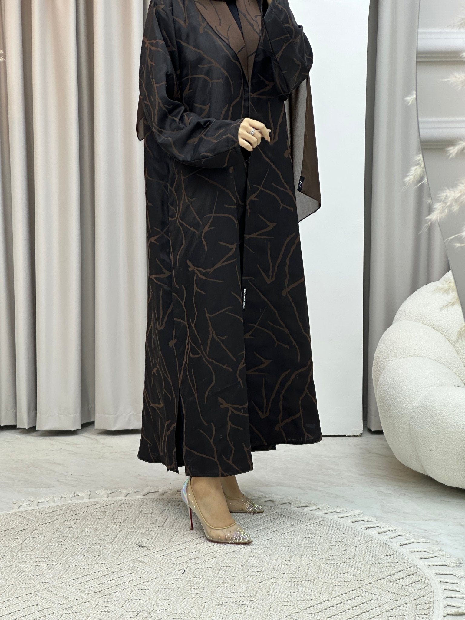 C Paint Stroke Winter Brown Coat Abaya