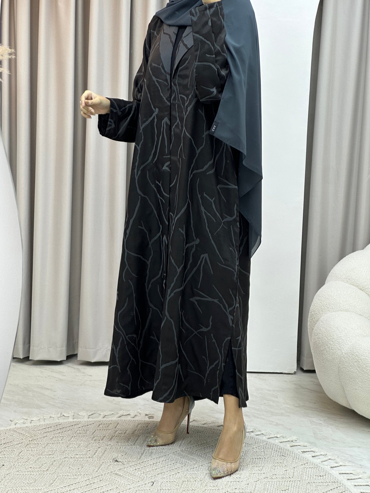 C Paint Stroke Winter Grey Coat Abaya