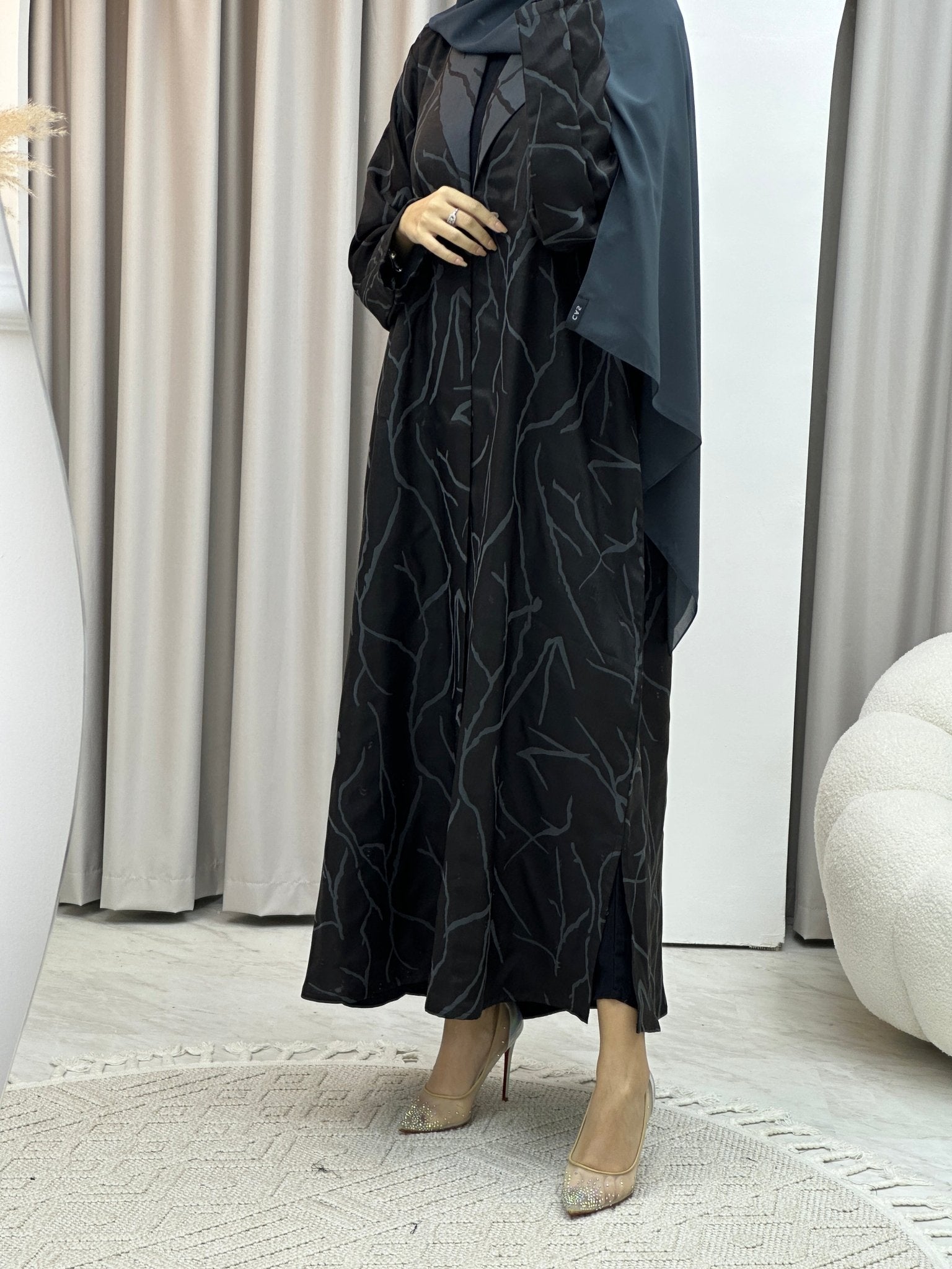 C Paint Stroke Winter Grey Coat Abaya